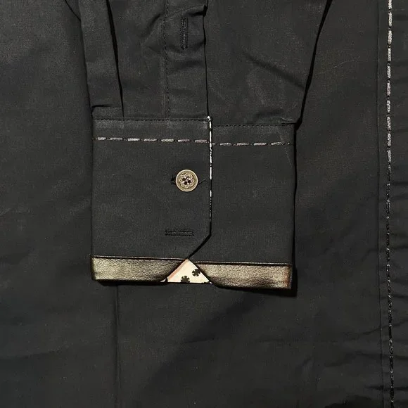 Platini Men’s Military Button Down Shirt w/ Faux Leather & Paisley Trim Size M - Picture 5 of 14